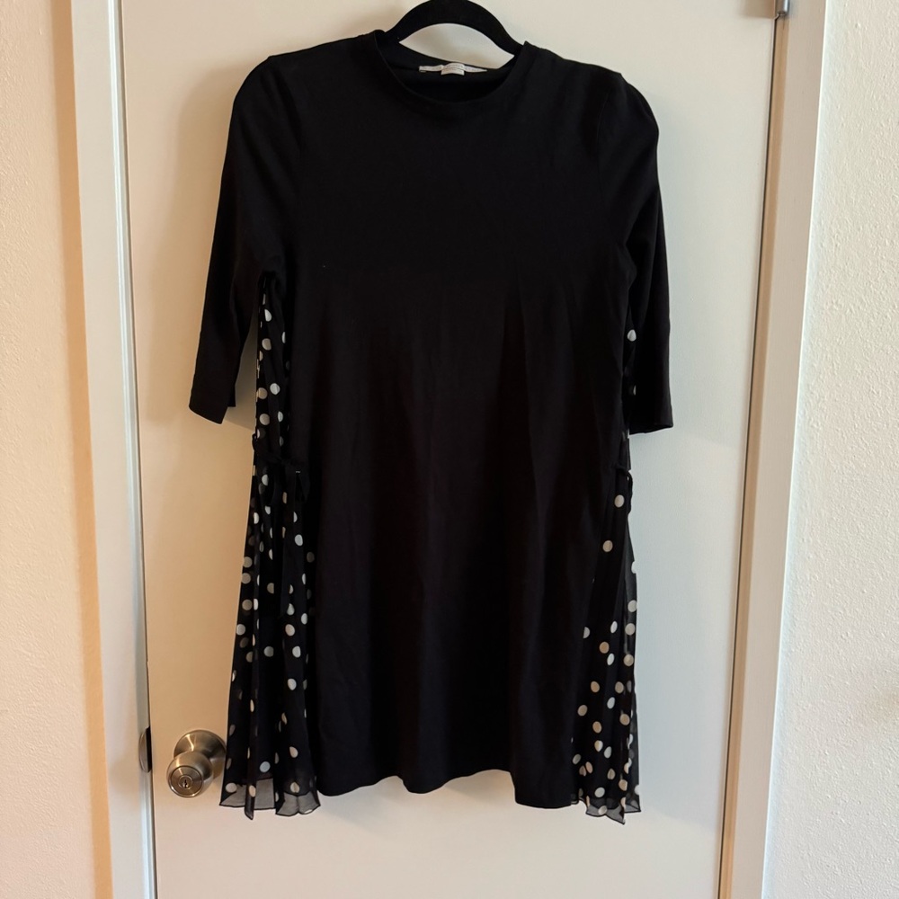 Stella McCartney Black Cotton Polka Dot Pleated Mini dress top Size 36